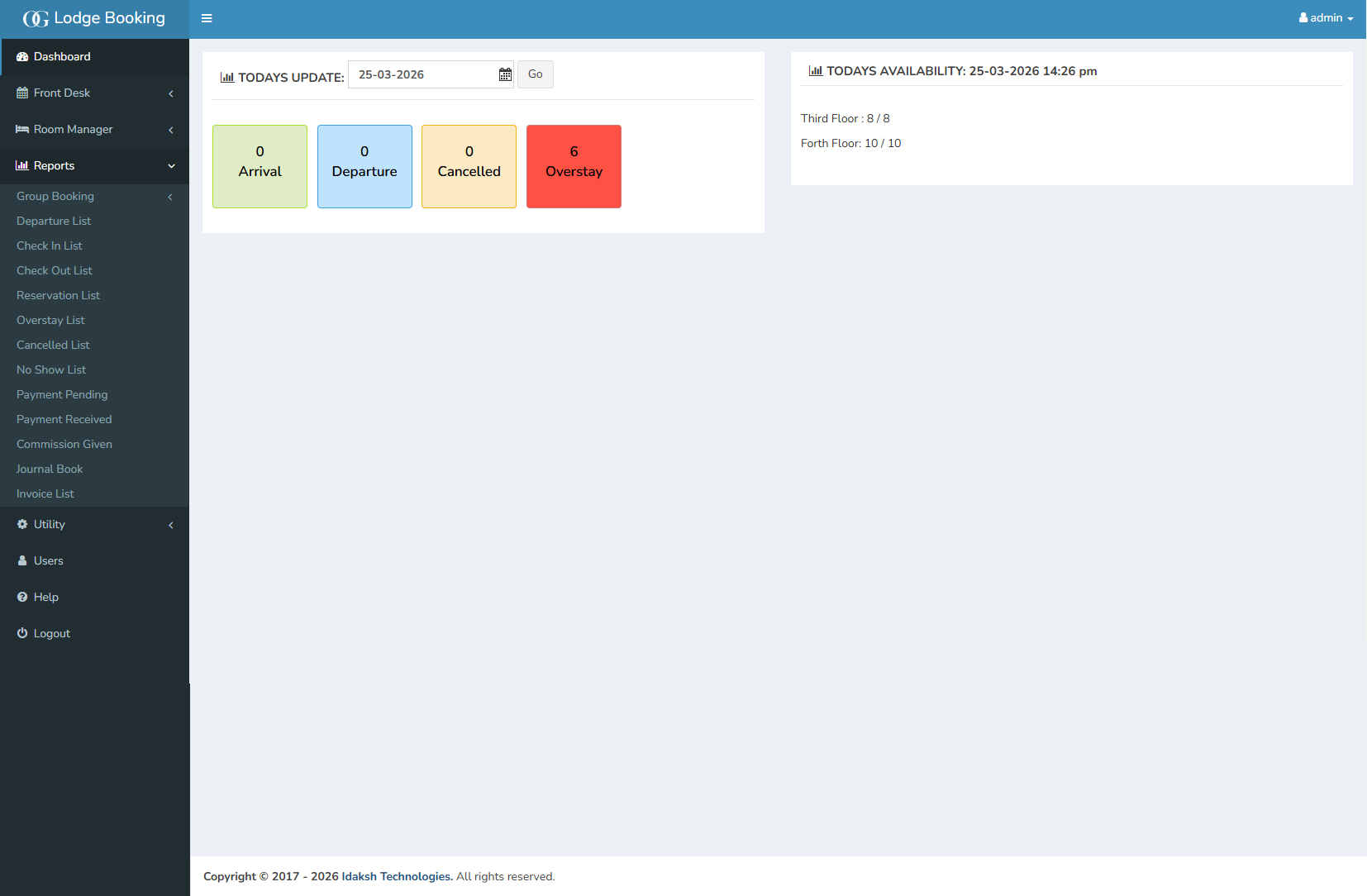 Lodge Booking Software Dashboard